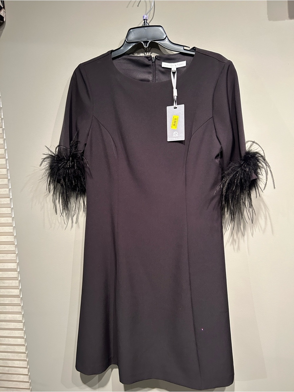 Black Feather-Trim A-Line Dress